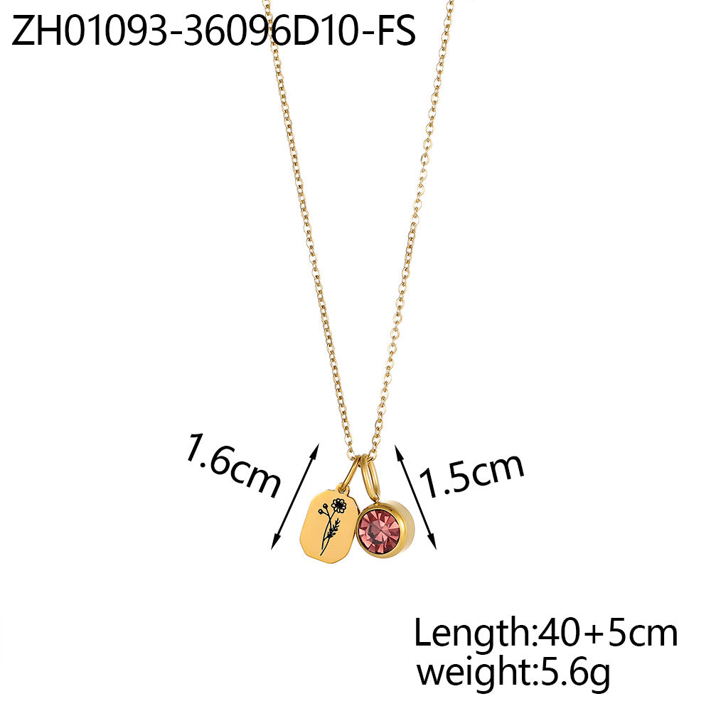 Wholesale Zircon Flower Pendant Stainless Steel  Necklace