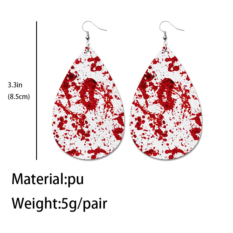 Wholesale 2 pairs/ pack  Horror Clown Blood Rainbow Leopard Print PU Leather Earrings