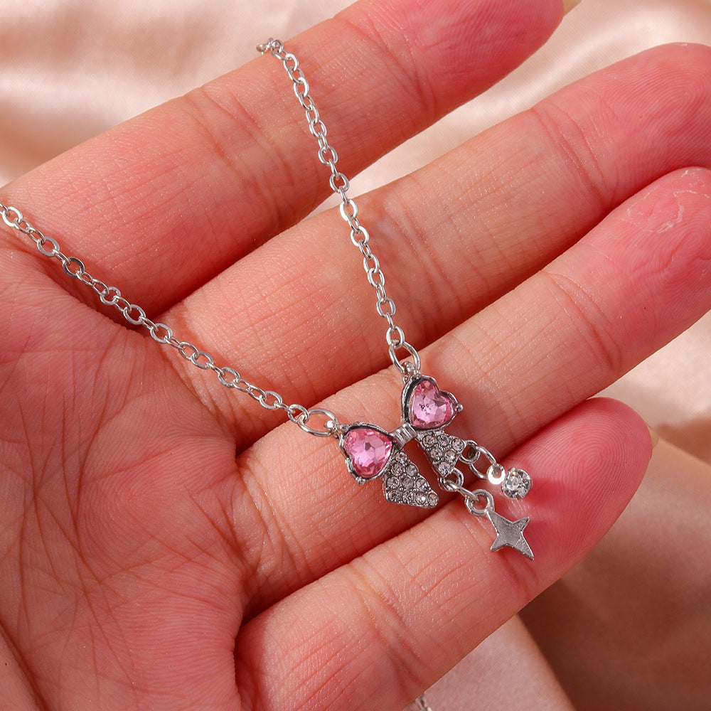 Wholesale  rhinestone bow necklace high-end design clavicle chain
