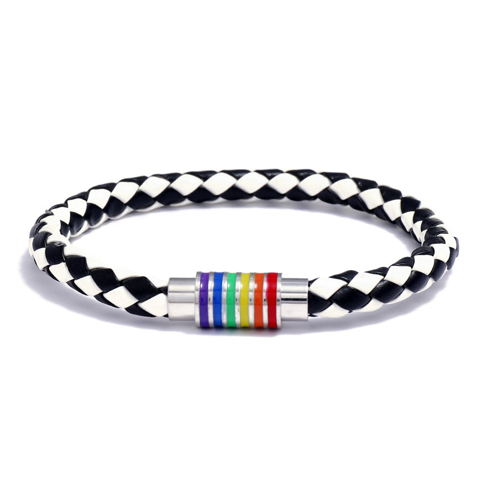 Wholesale Gay Braided Cowhide Bracelet Rainbow Colorful Magnetic Buckle Bracelet Miyuki ACC-BT-Saih011