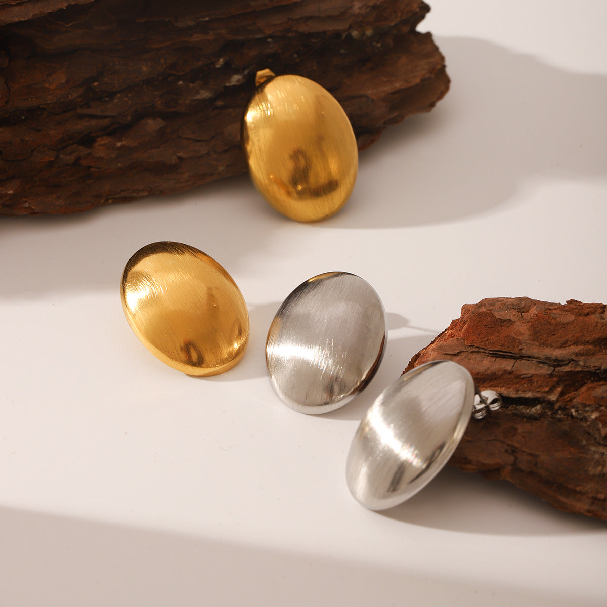 Wholesale Geometric Oval Retro Wire-drawing Stainless Steel Earrings