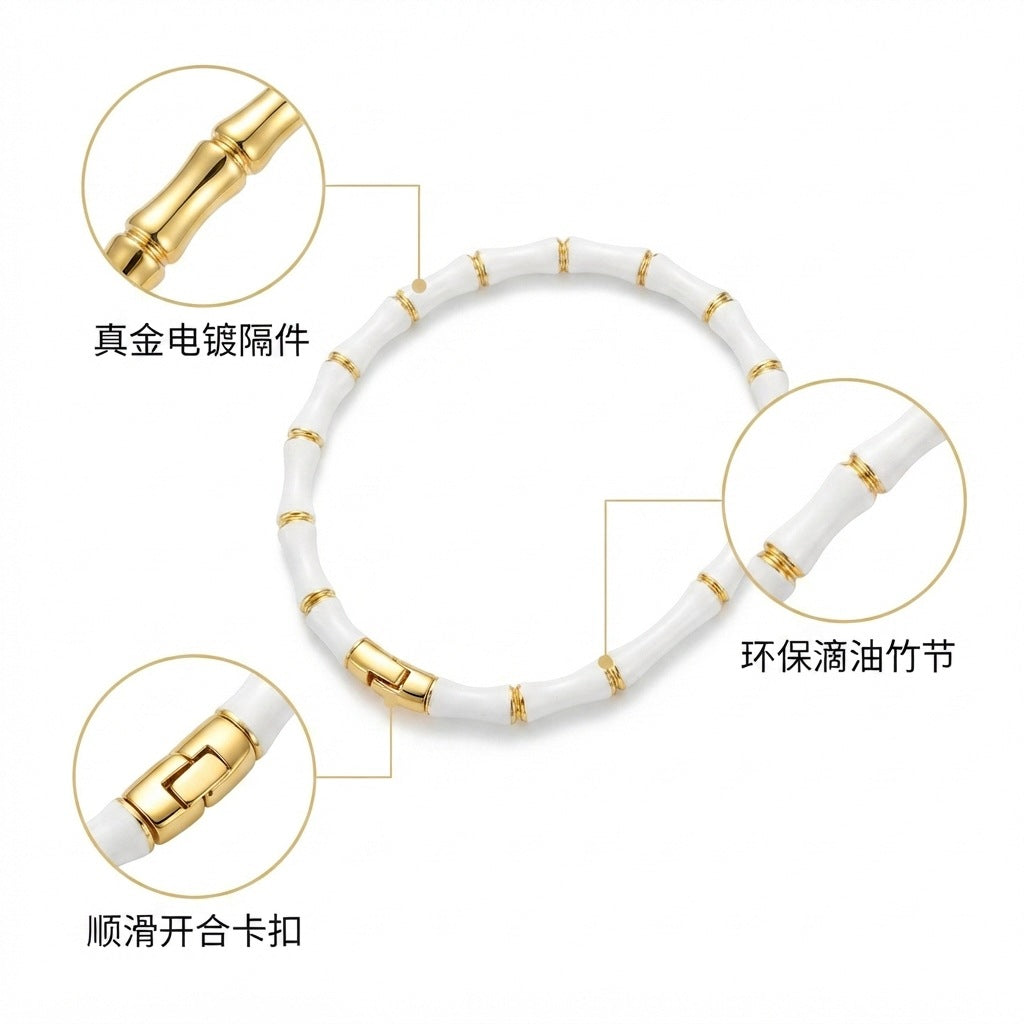 Wholesale Colorful Bamboo Stainless Steel Bracelet Enamel Coated Fashion Jewelry Accessory Trendy Gift For Women And Resale