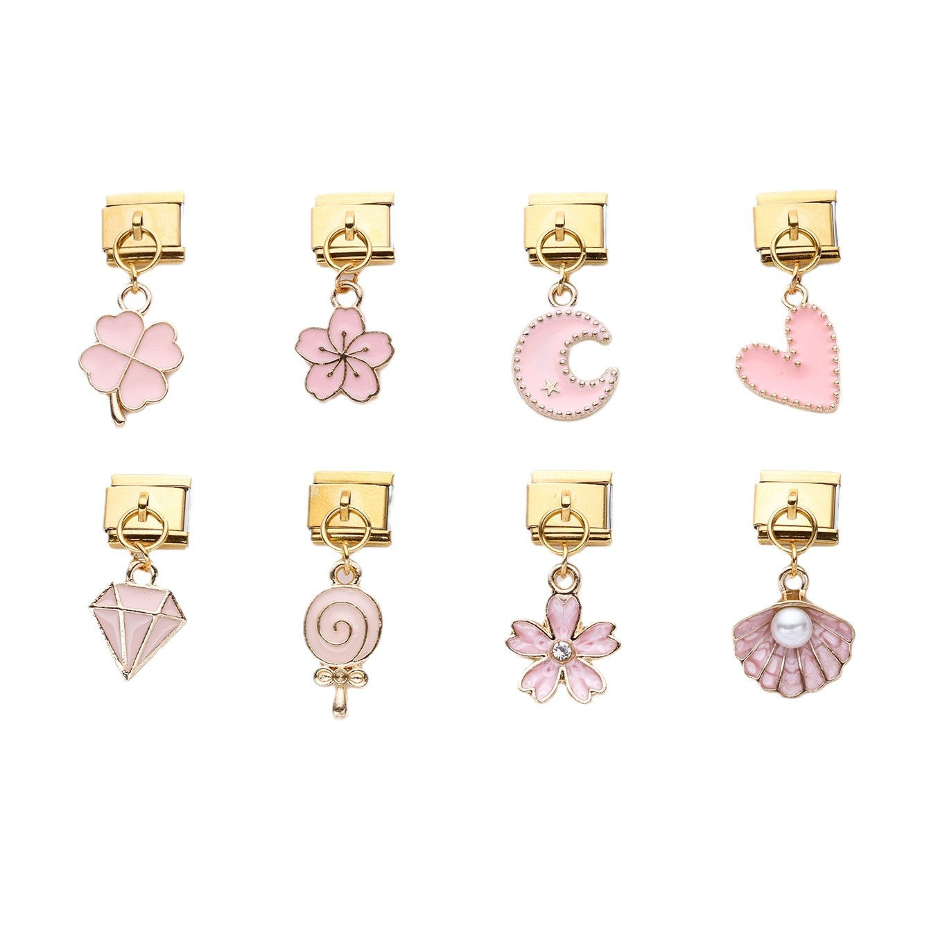 Wholesale 10pcs Italian Charm Bracelet 9mm DIY Splicing Pink Series Stainless Steel Composable Bracelet