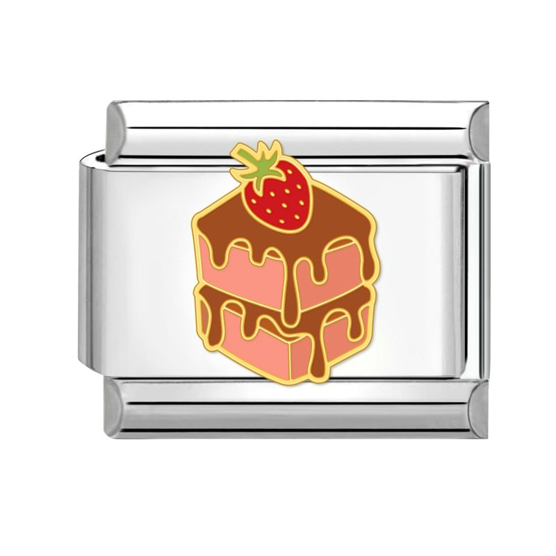 Wholesale Italian Charm Bracelet 9mm DIY Splicing Strawberry Cake Stainless Steel Composable Bracelet