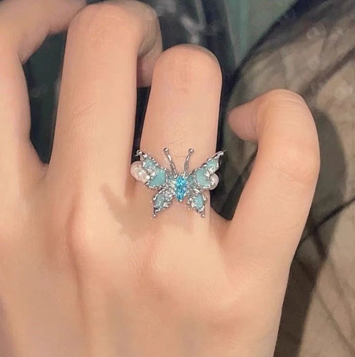 Wholesale  Blue Butterfly Pearl Ring