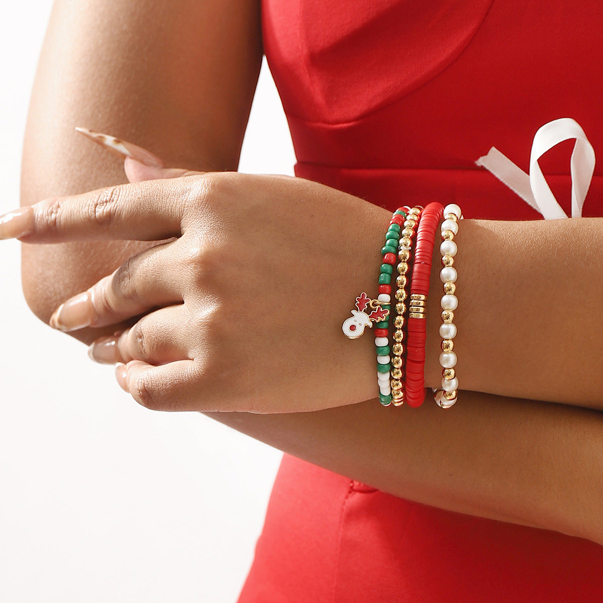 Wholesale Christmas Element Pendant Adjustable All-match Beaded Bracelet