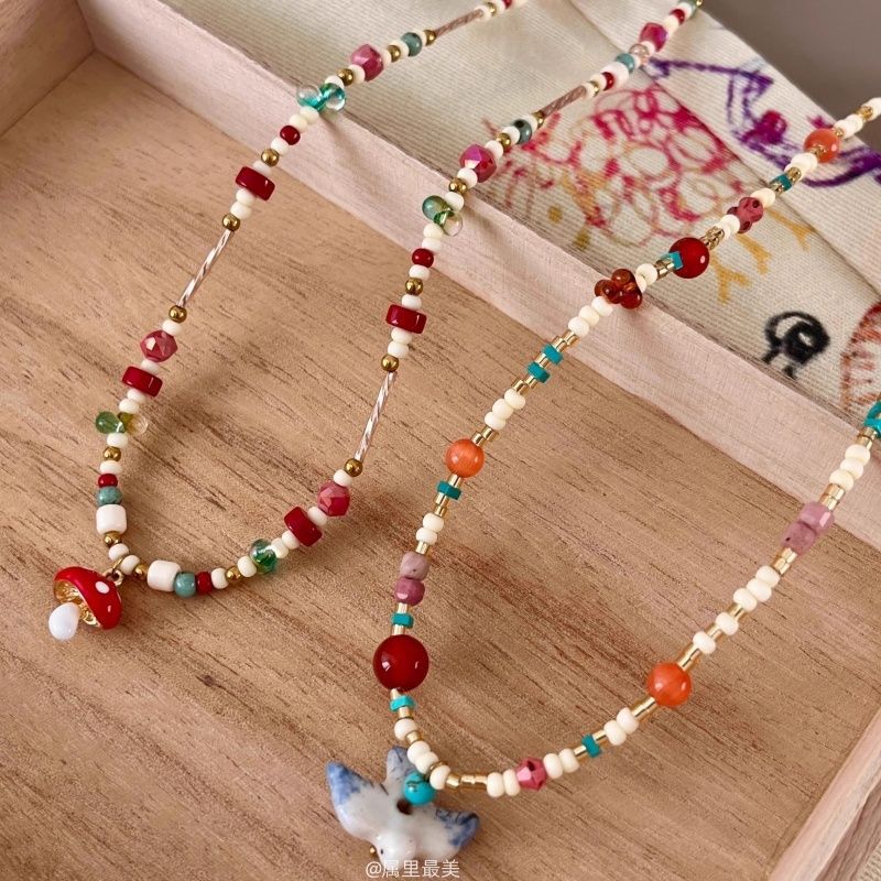 Wholesale  Colorful Natural Stone Rice Beads Necklace