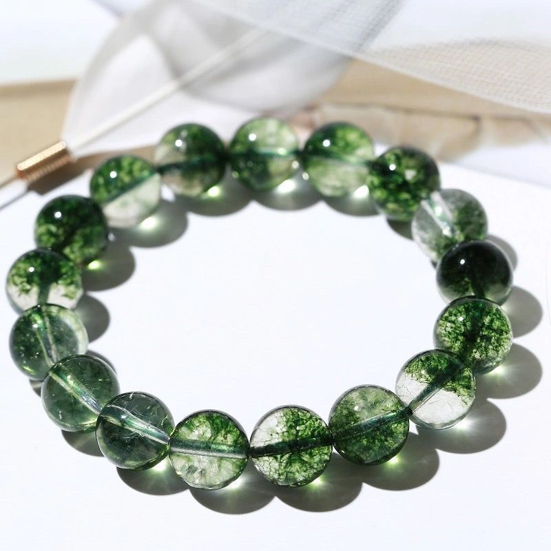 Wholesale Natural Green Ghost crystal single three-ring bracelet