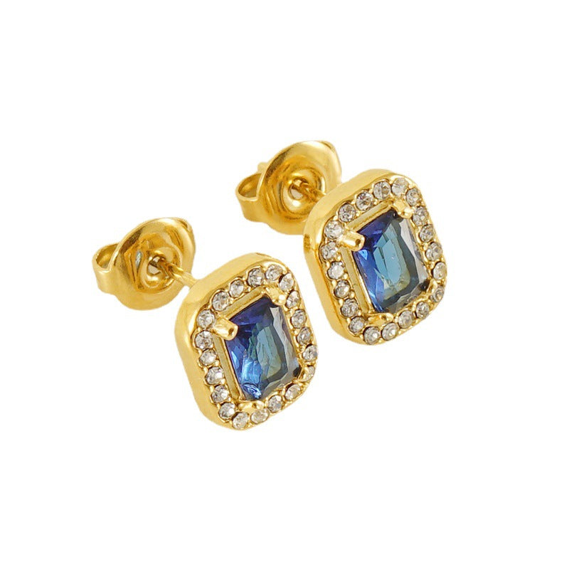 Wholesale square zircon earrings  titanium steel diamond earrings