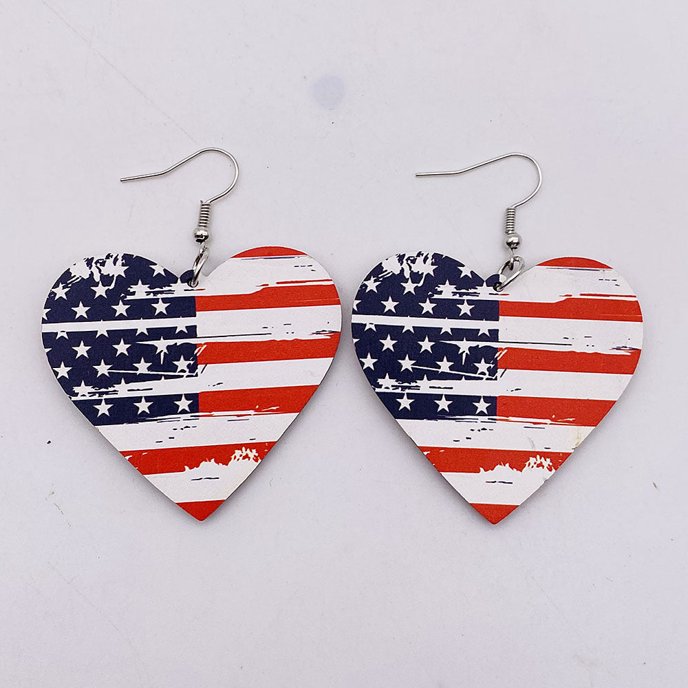 Wholesale Independence Day Wood Heart Pendant Earrings ACC-ES-ChenY059