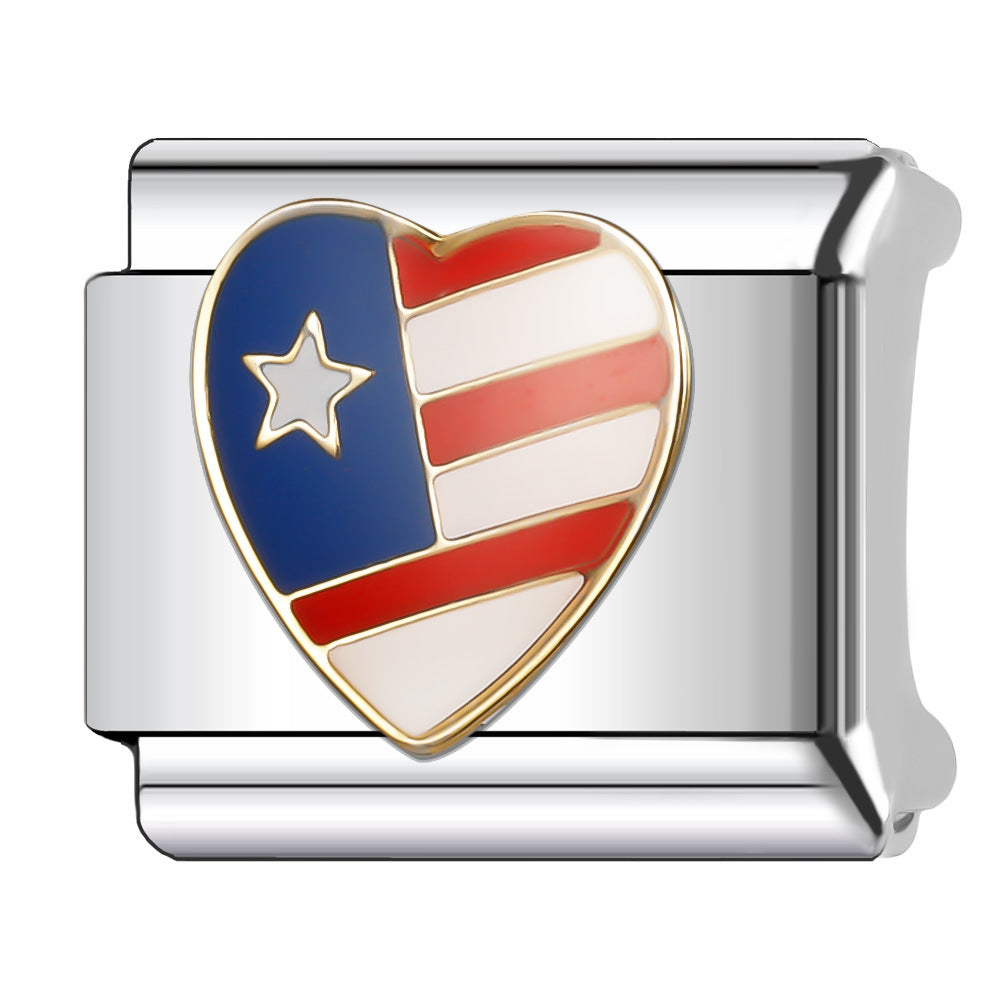 Wholesale Italian Charm Bracelet 9mm DIY Splicing American Flag Series Stainless Steel Composable Bracelet