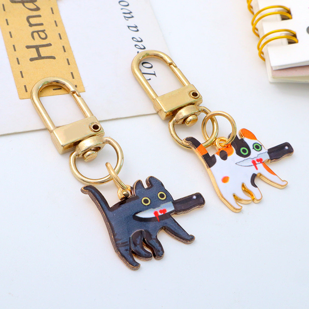 Wholesale Cartoon Cat Metal Pendant Keychain Bag Charm Car Key Accessory Gift