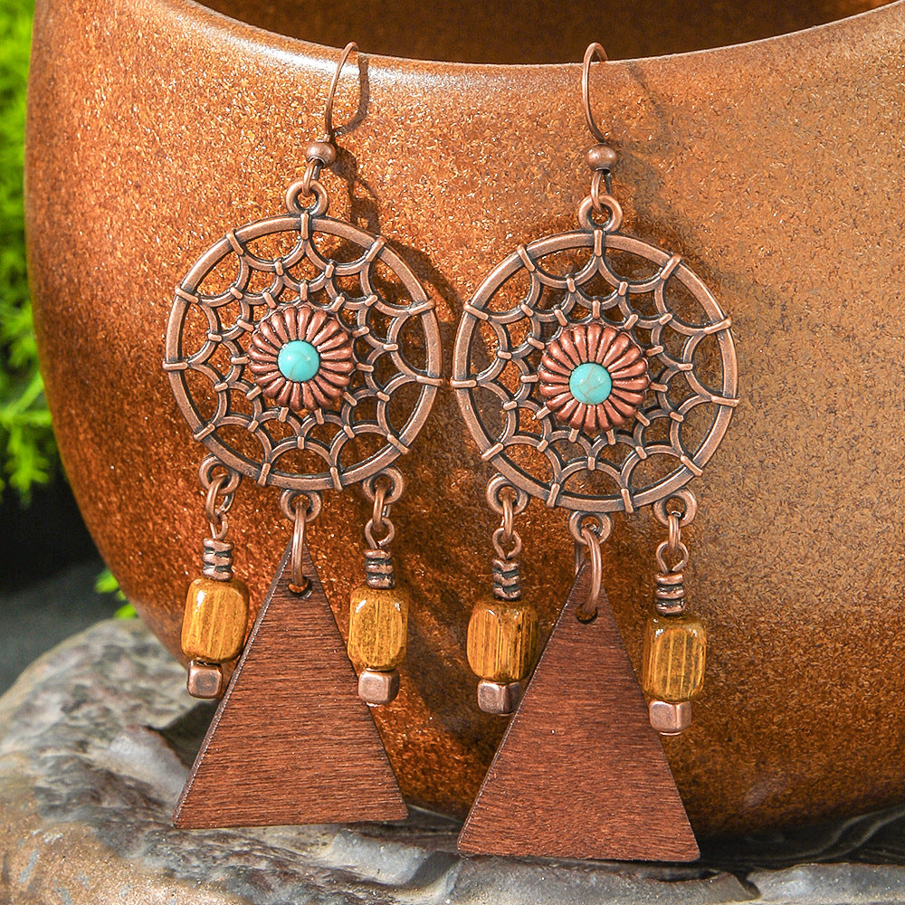 Wholesale Retro Ethnic Tassel Earrings Copper Handmade Beaded Women Fashion Accessory