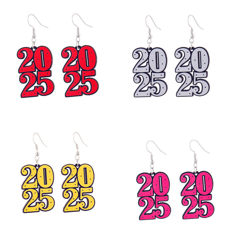 Wholesale New Year Wooden Digital Long Letter Stitching Earrings  ACC-ES-CT042