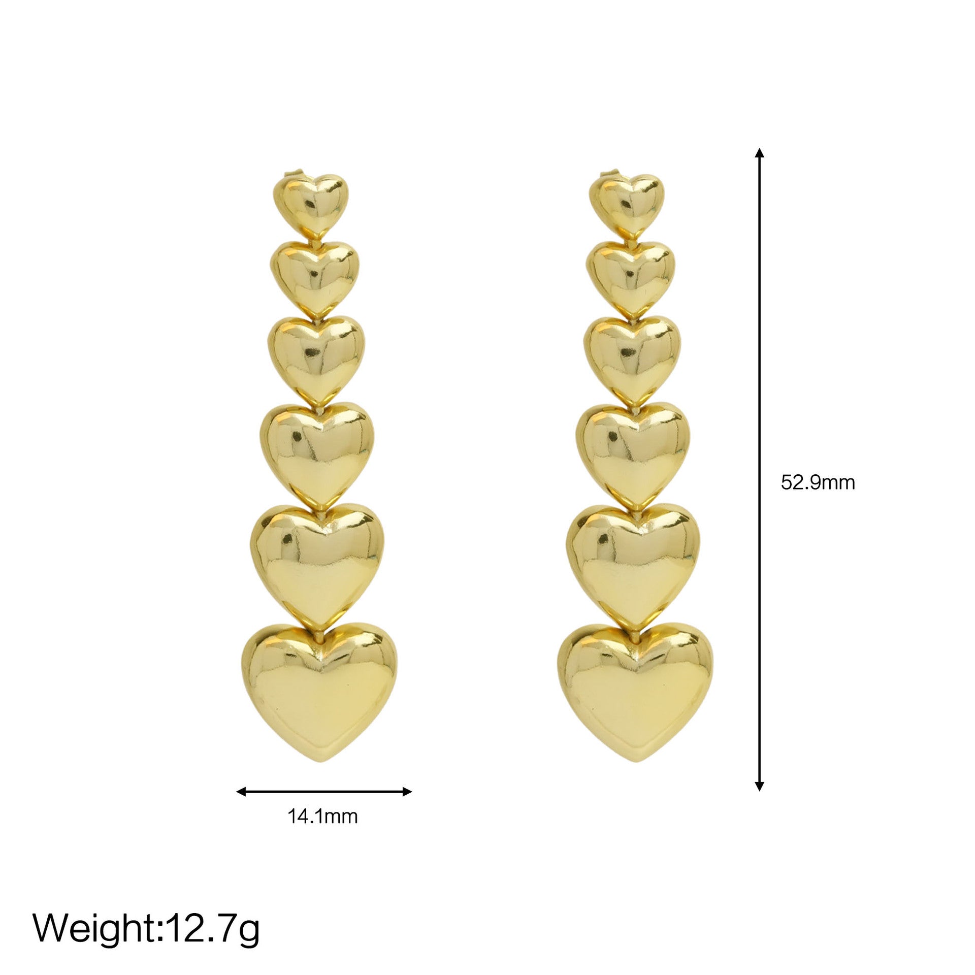 Wholesale copper plated real gold exaggerated love heart heart earrings