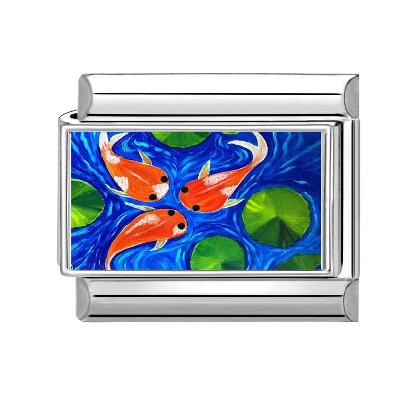 Wholesale Blue Eye Flower Crab Plane Theme DIY Modular Charm Bracelet Stainless Steel Fashion Jewelry Gift