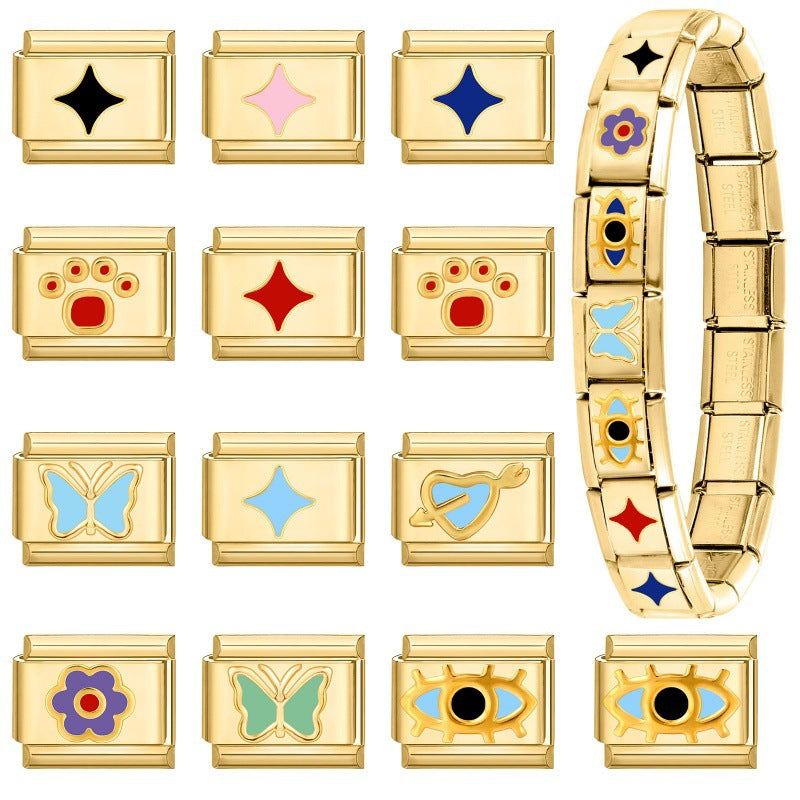 Wholesale Italian Charm Bracelet 9mm DIY Splicing Gold Creative Pattern Stainless Steel Composable Bracelet