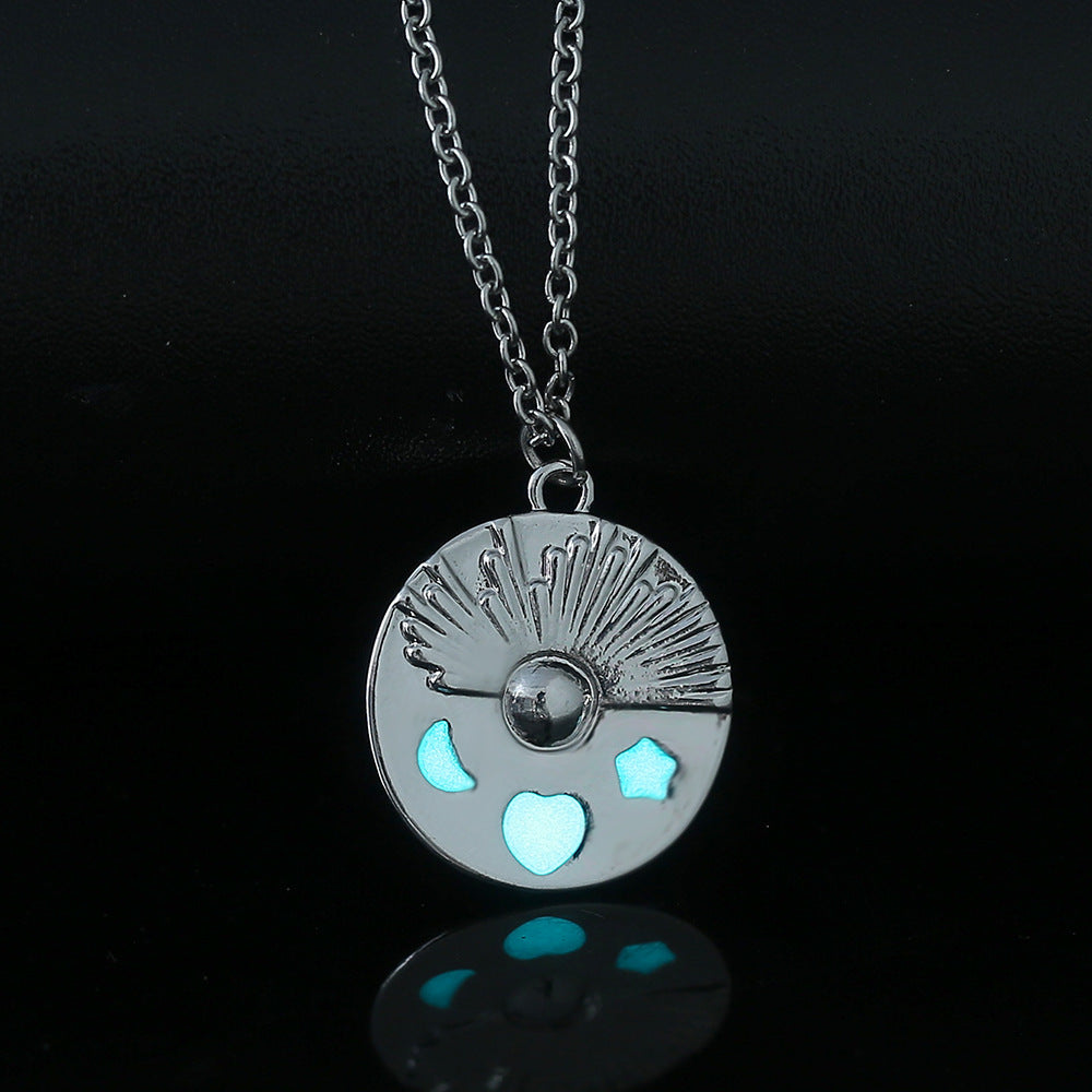 Wholesale  retro round star moon love oil drop luminous pendant necklace