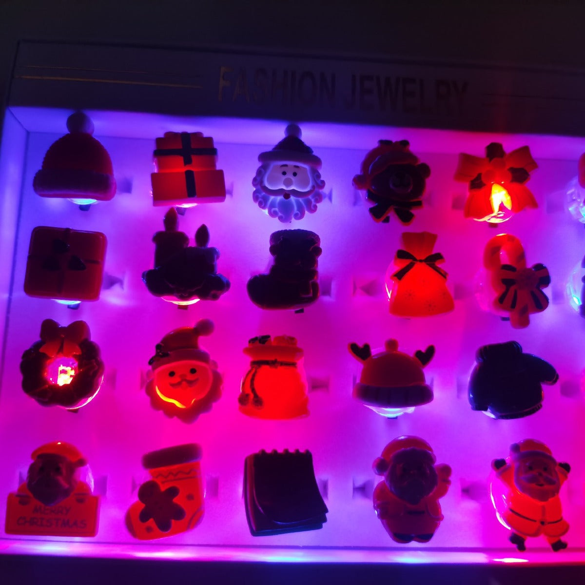 Wholesale 24pcs Resin Christmas Glow Ring Halloween Flash Finger Lights ACC-RS-ShuangM001