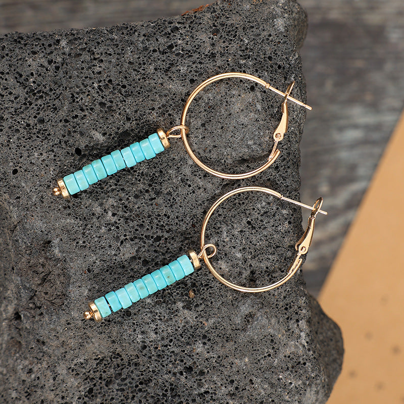 Wholesale Bohemian Style Spacer Earrings with Turquoise Beads,  Alloy Electroplated Jewelry Accessory for Women