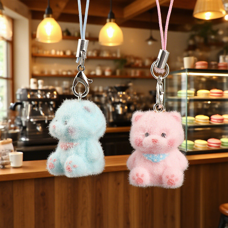 Wholesale Cute mini flocked puppy mobile phone chain