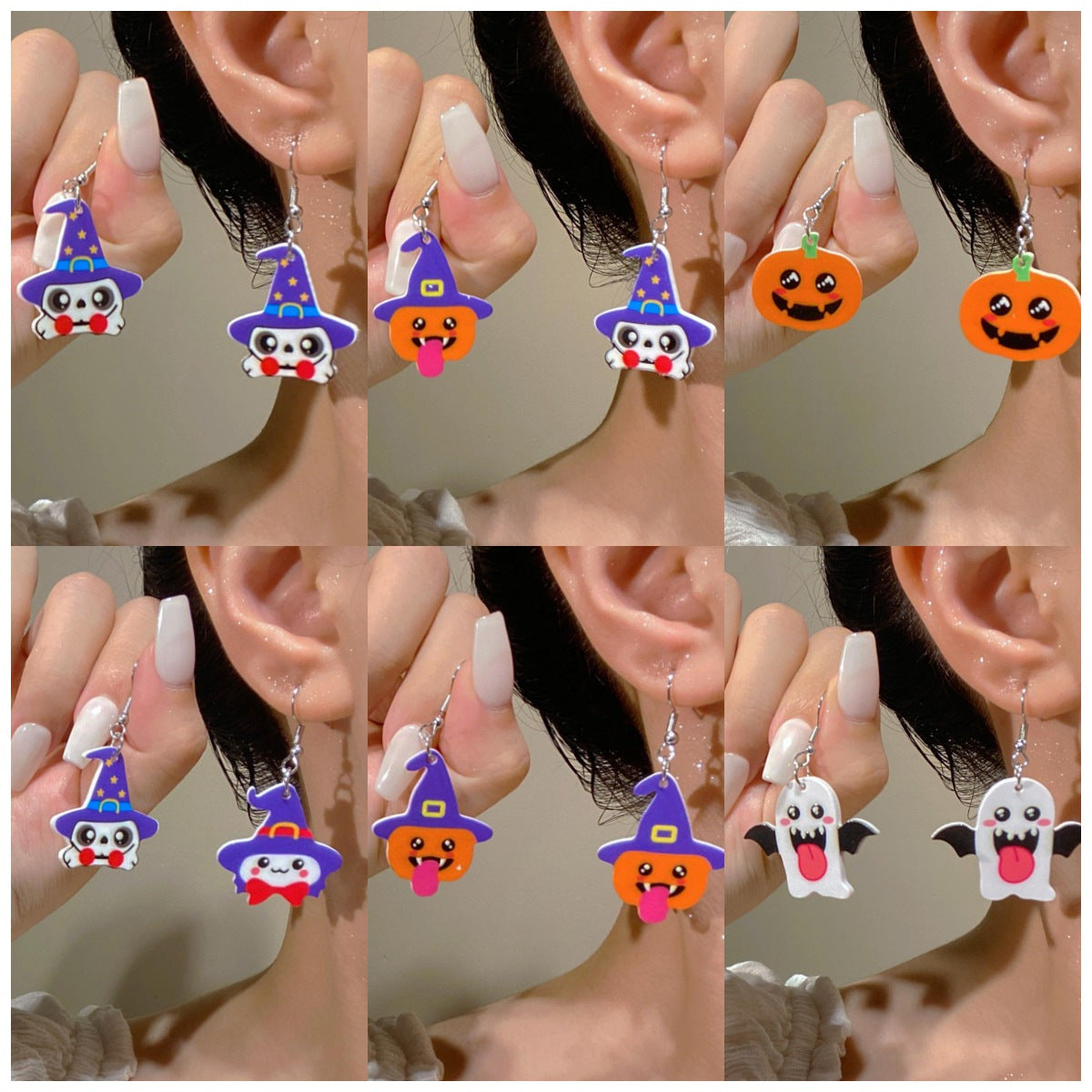 Wholesale Acrylic  Pumpkin Witch Hat Cartoon Earrings Jewelry Accessory Gift