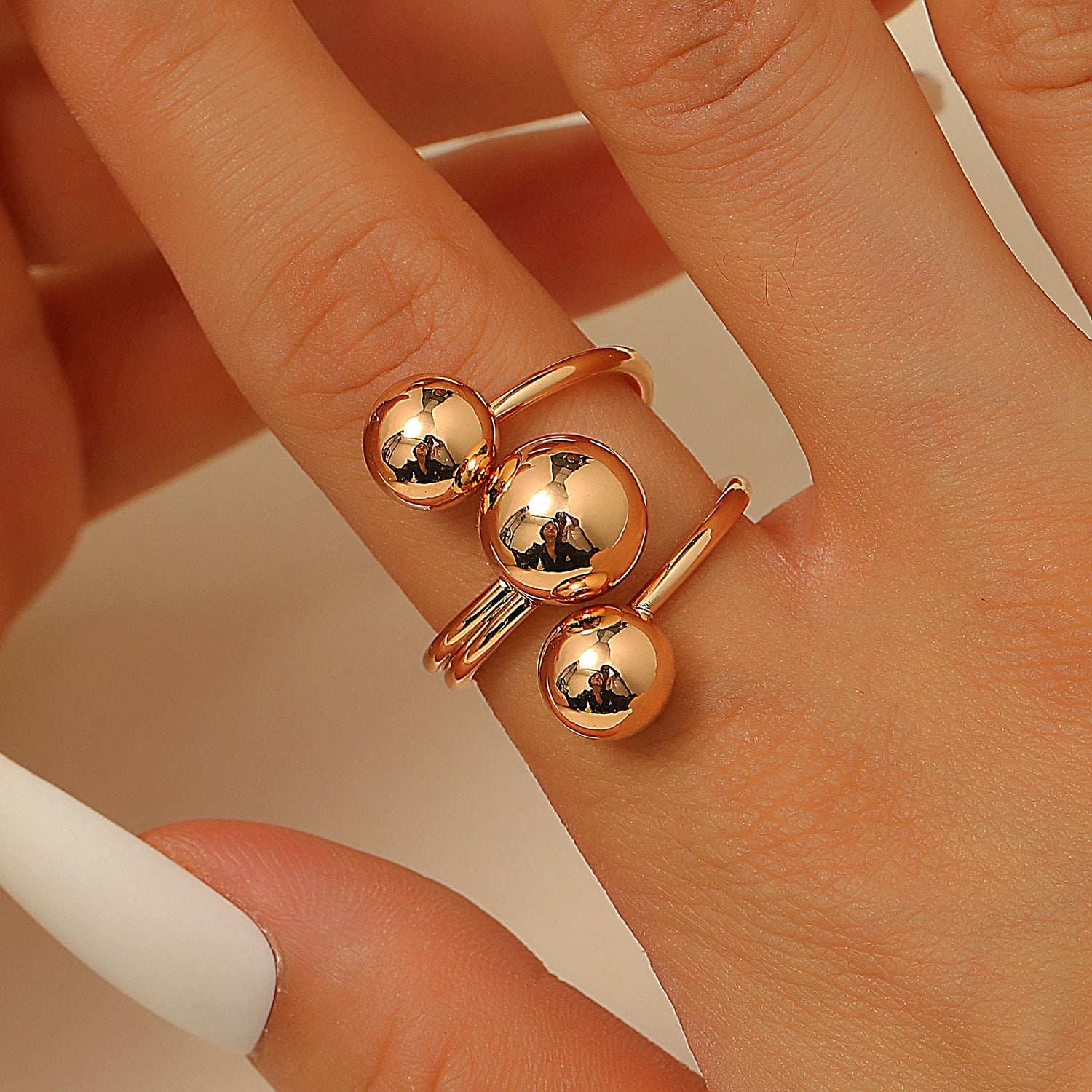 Wholesale Cross Bead Geometric Ball Ring