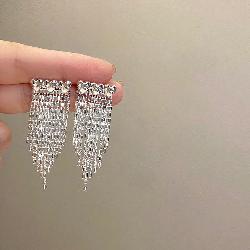 Wholesale Silver needle  love tassel earrings