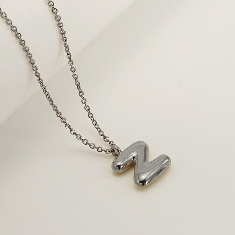 Wholesale  26 English letter necklace  titanium steel bubble smooth letter pendant clavicle chain