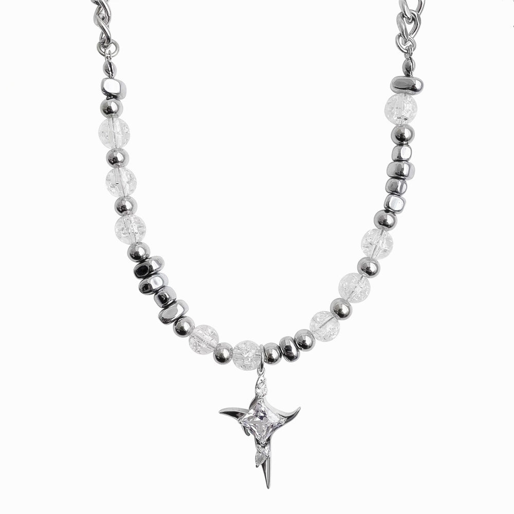 Wholesale Titanium Steel Necklace Metal Stone Ice Crack Cross Necklace Clavicle Chain ACC-NE-Ziyou006