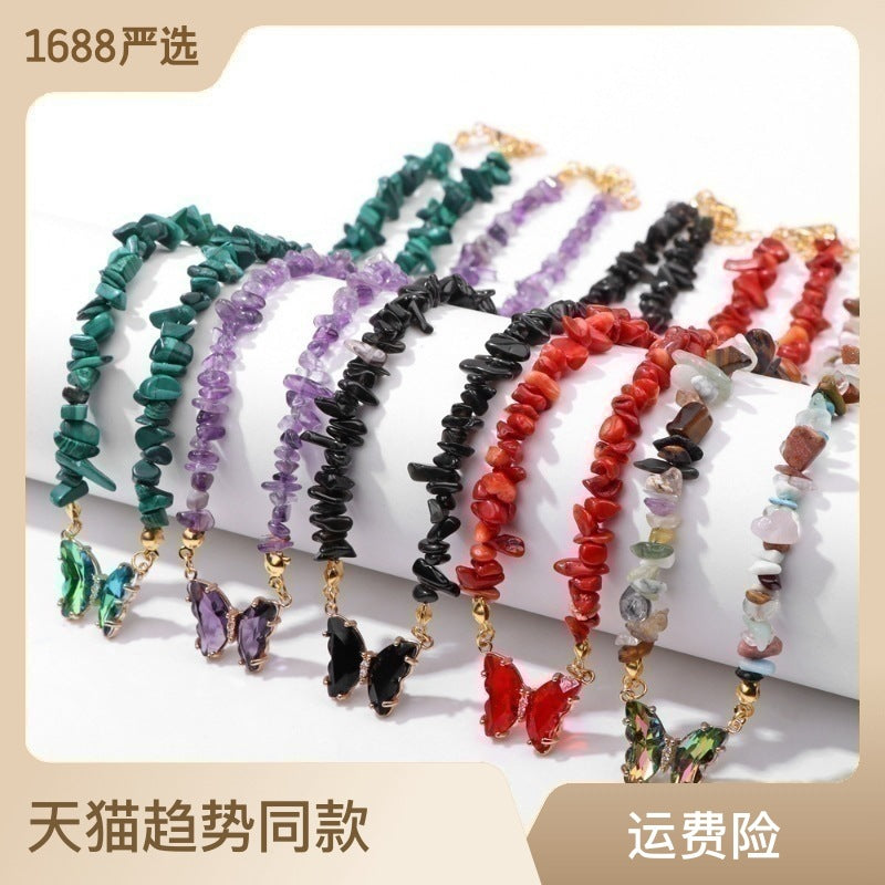 Wholesale Agate Bead Necklace with Artificial Crystal Pendant,  Geometric Handmade Jewelry Accessory for Women Everyday Wear