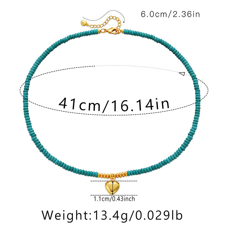 Wholesale Handmade Turquoise Beaded Necklace 18K Gold Plated Clavicle Chain Boutique Resale