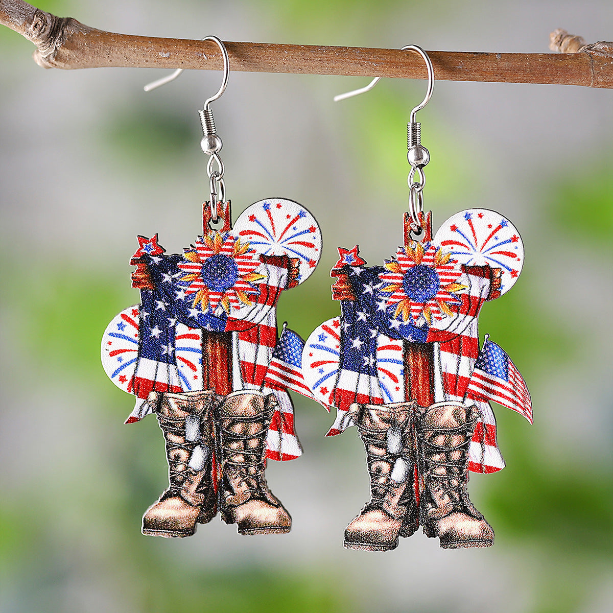 Wholesale  Red White Blue American Flag Cross Bow Pendant Earrings