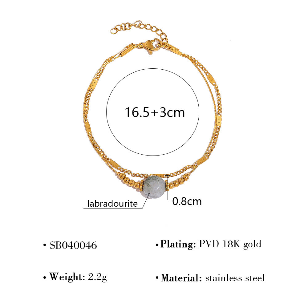 Wholesale Titanium Steel Stacked Bracelet suit Four-leaf Clover Natural Shell Pendant Bracelet suit