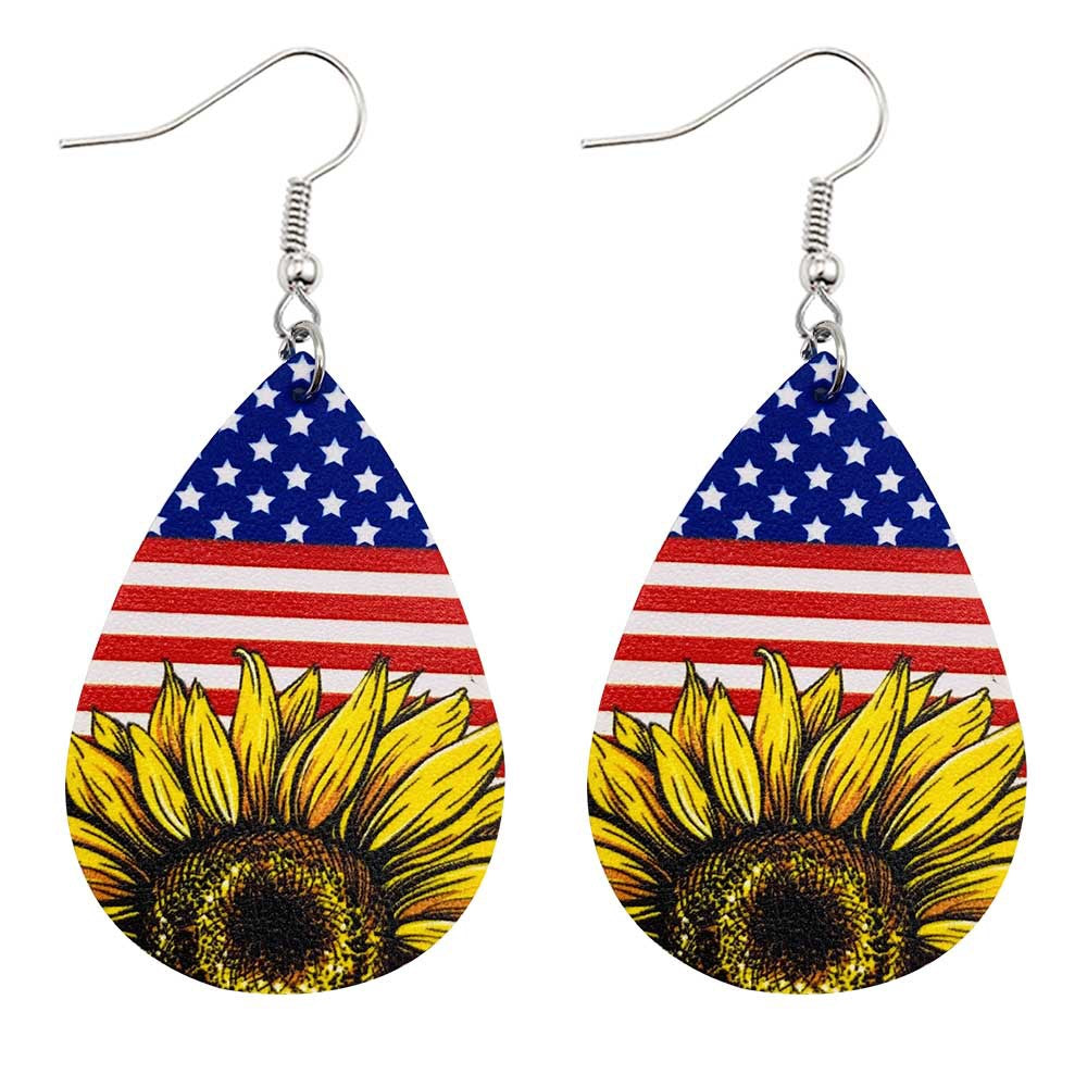 Wholesale American Independence Day Sunflower Leather Earrings ACC-ES-CY014