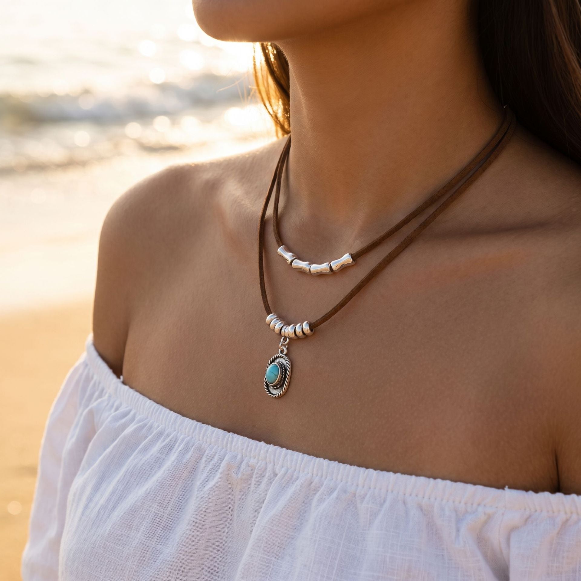 Wholesale Electroplated Alloy Cowboy Necklace Set Vintage Bull Head Turquoise Jewelry Accessory