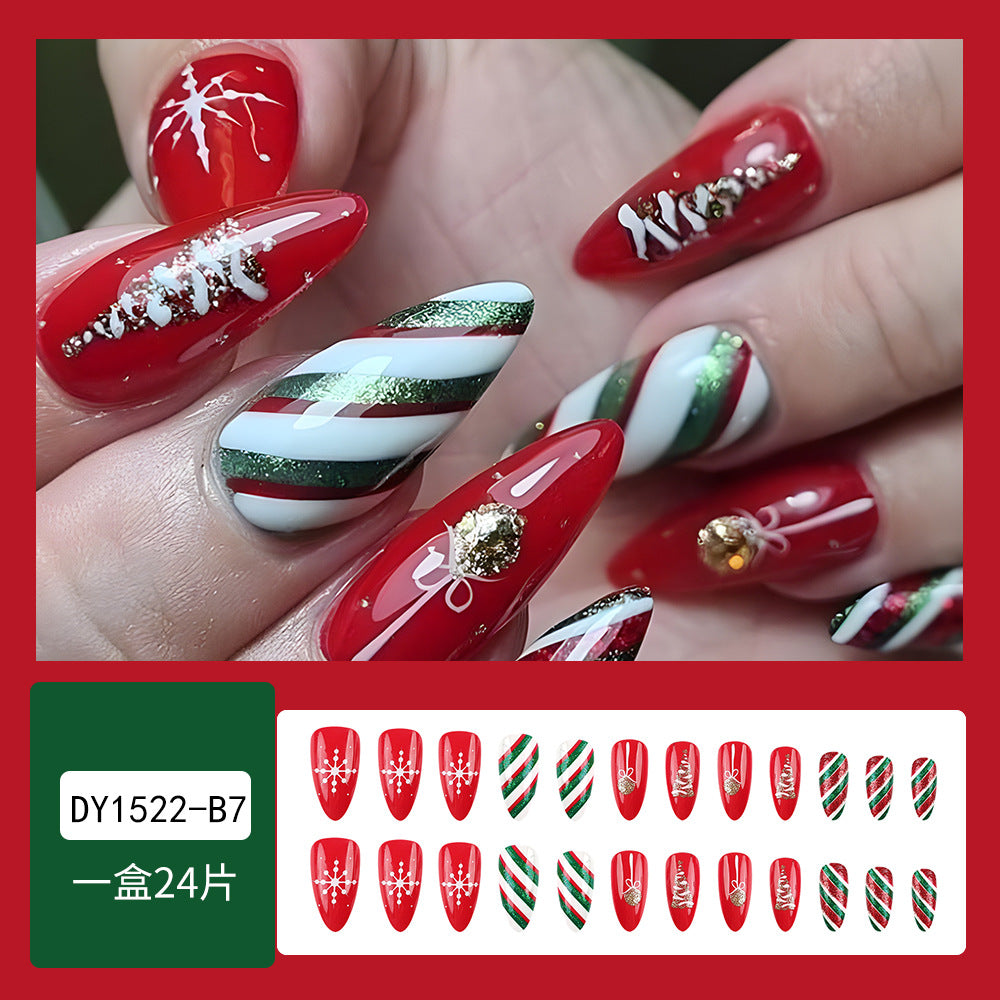 Wholesale 24 Pieces/box Christmas Red and Green Glitter Nails Kits Nail Stickers ACC-NS-QXJ049