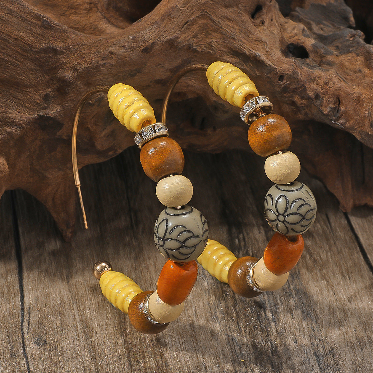 Wholesale Ethnic Style Wooden Beads Bohemian Ceramic Large Earrings ACC-ES-JunJie015