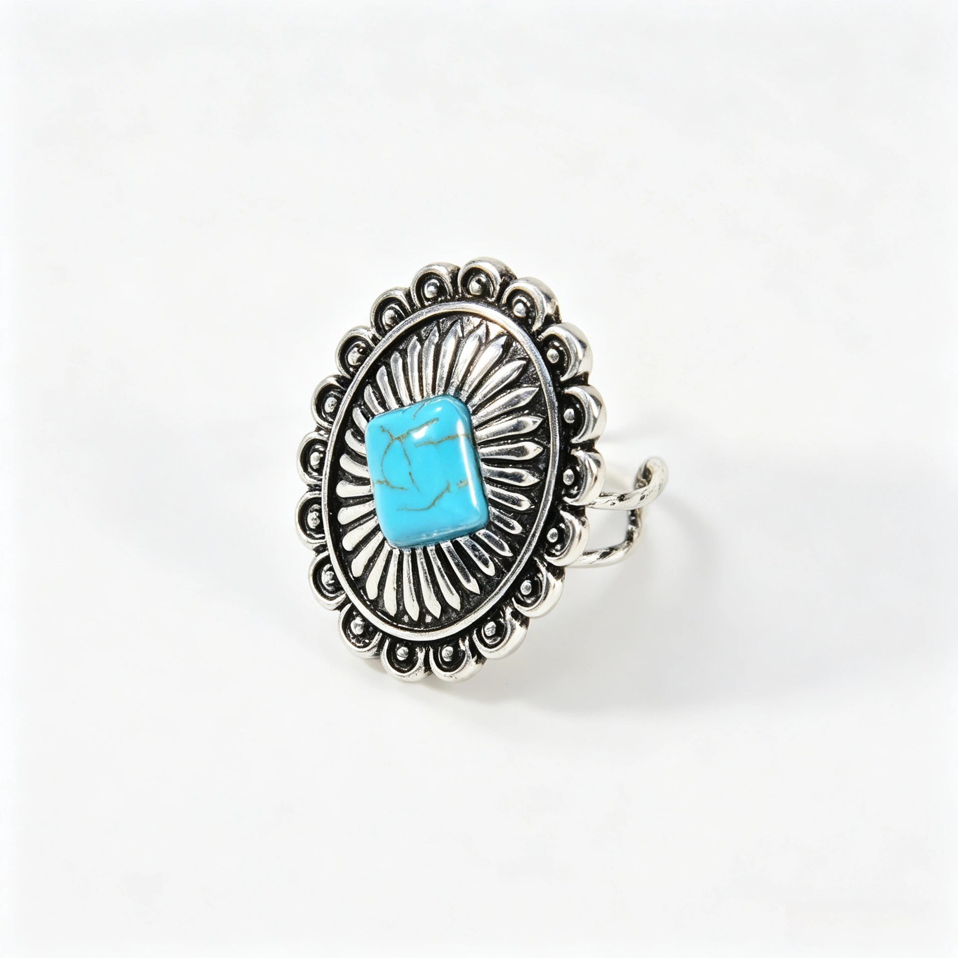 Wholesale Retro Turquoise Jewelry Set Ethnic Style Distressed Earrings Ring Bracelet For Women Gift Resale Accessory