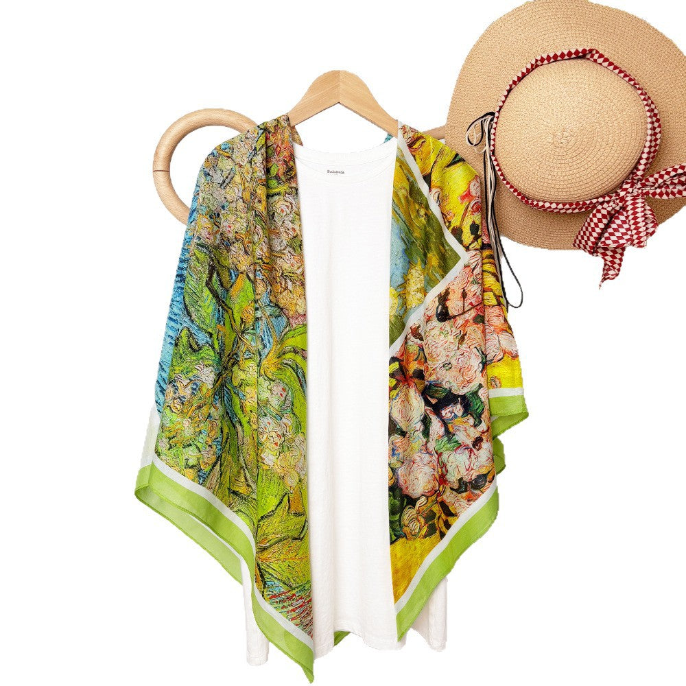 Wholesale Silk Cotton with Sun Protection 105cm Silk Scarf