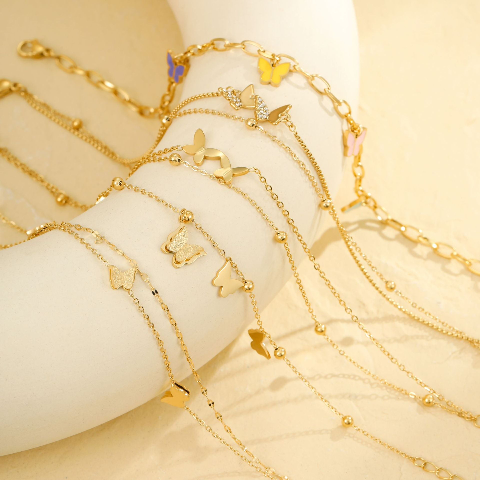 Wholesale Stainless steel color butterfly beach anklet