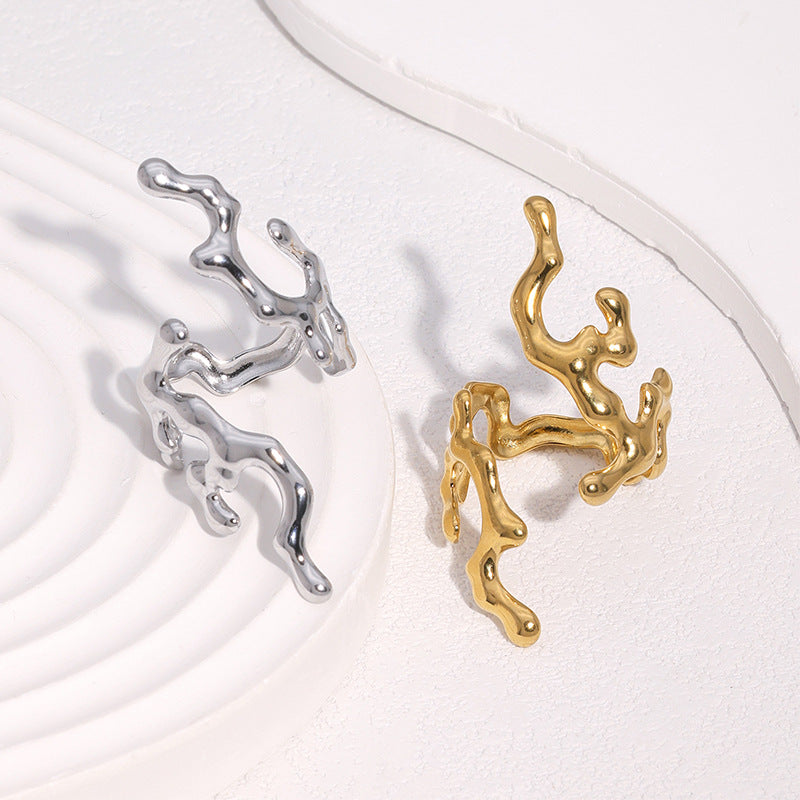 Wholesale Fashion Stainless Steel Open Ring Gold Flower Design Gift Jewelry Accessory for Women Resale