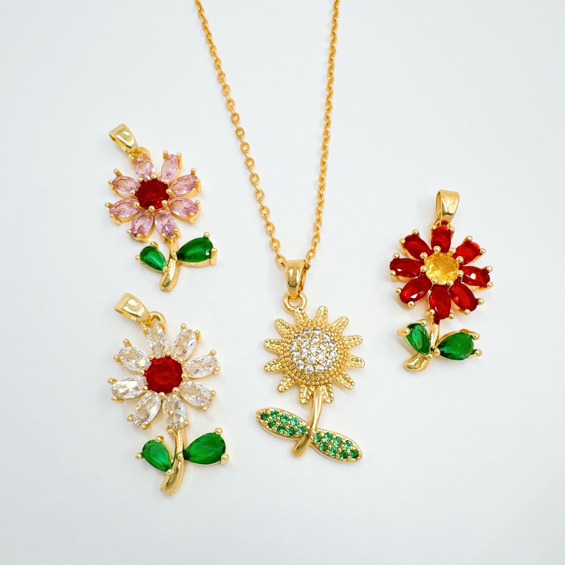 Wholesale Gold Plated Copper Zircon Necklace Sweet Cool Flower Pendant Boutique Resale