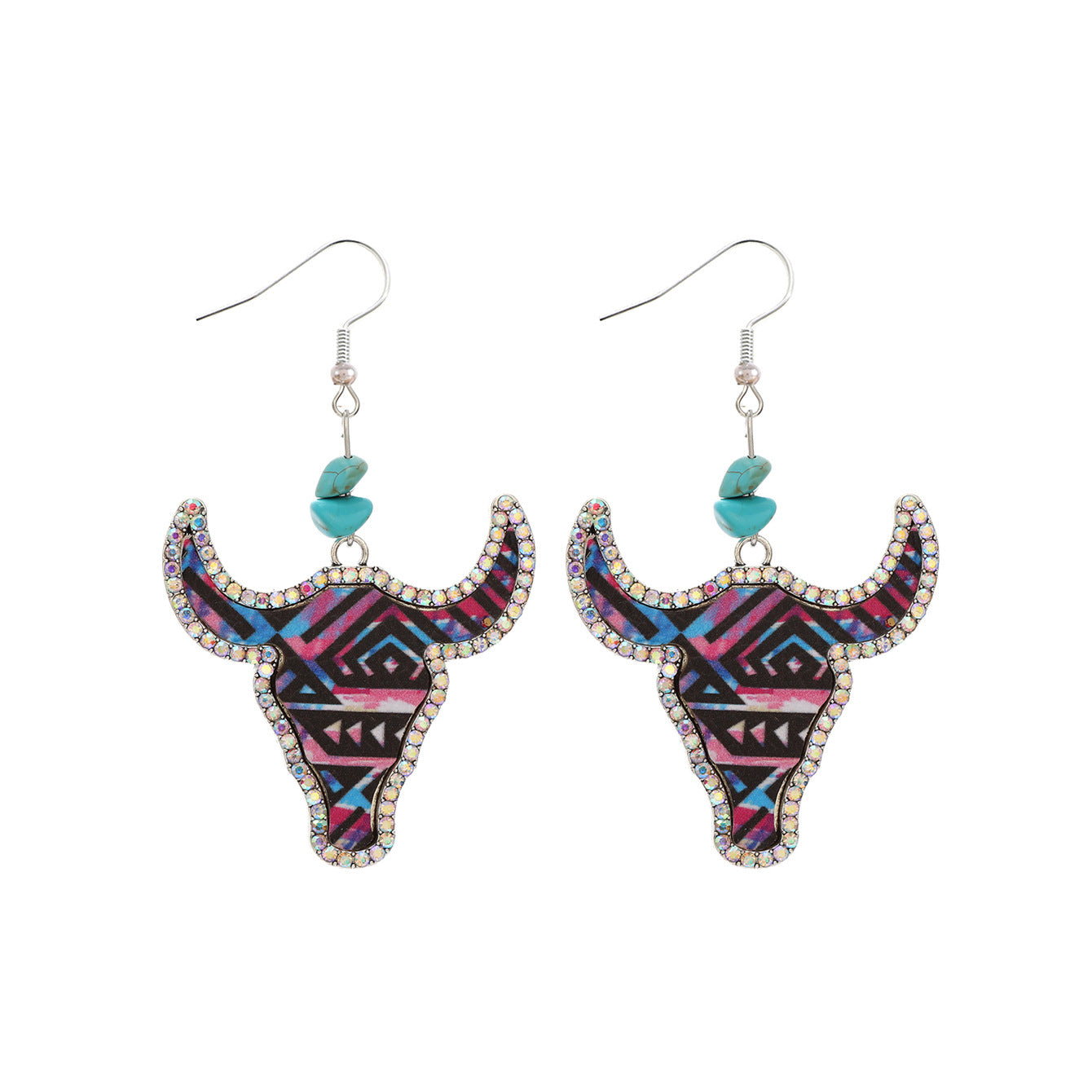 Wholesale western Denim-style cow head color leather earrings