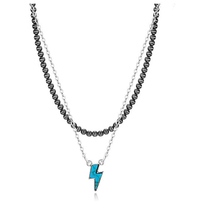Wholesale round beads vintage carved turquoise multi-layer necklace