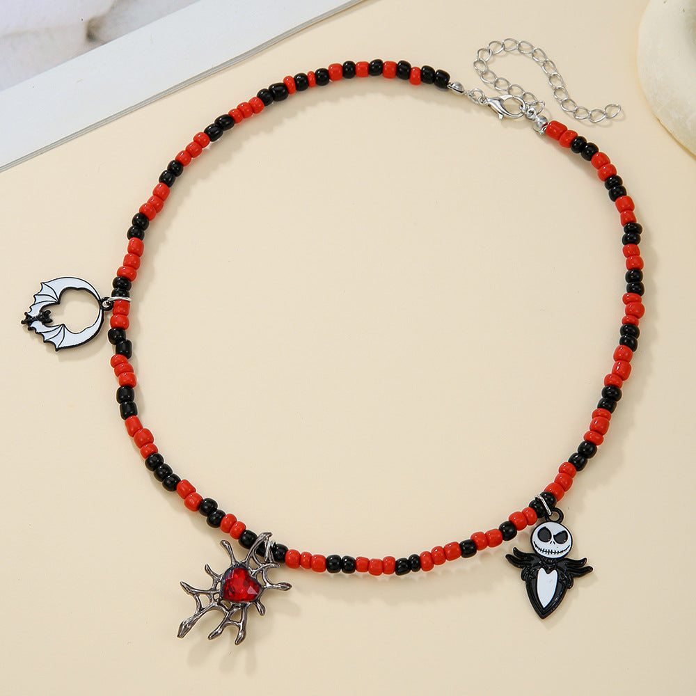 Wholesale Gothic Bat Pendant Necklace Alloy Glass Bead  Jewelry Accessory