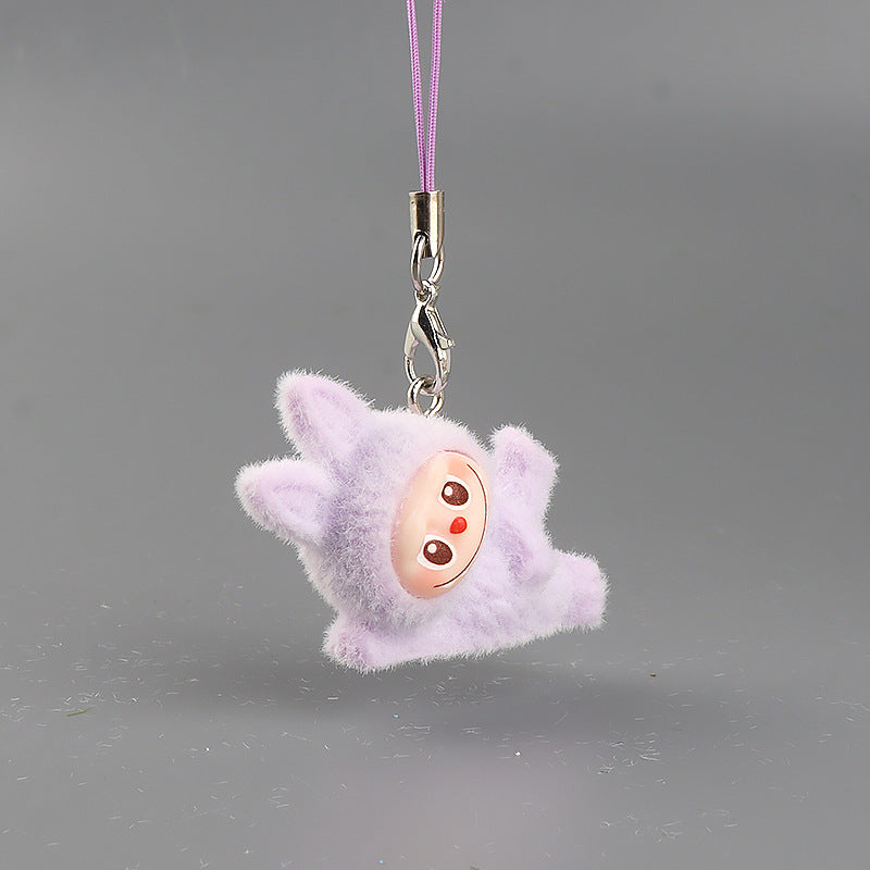 Wholesale 10pcs resin flocking side cute cartoon keychain mobile phone charm