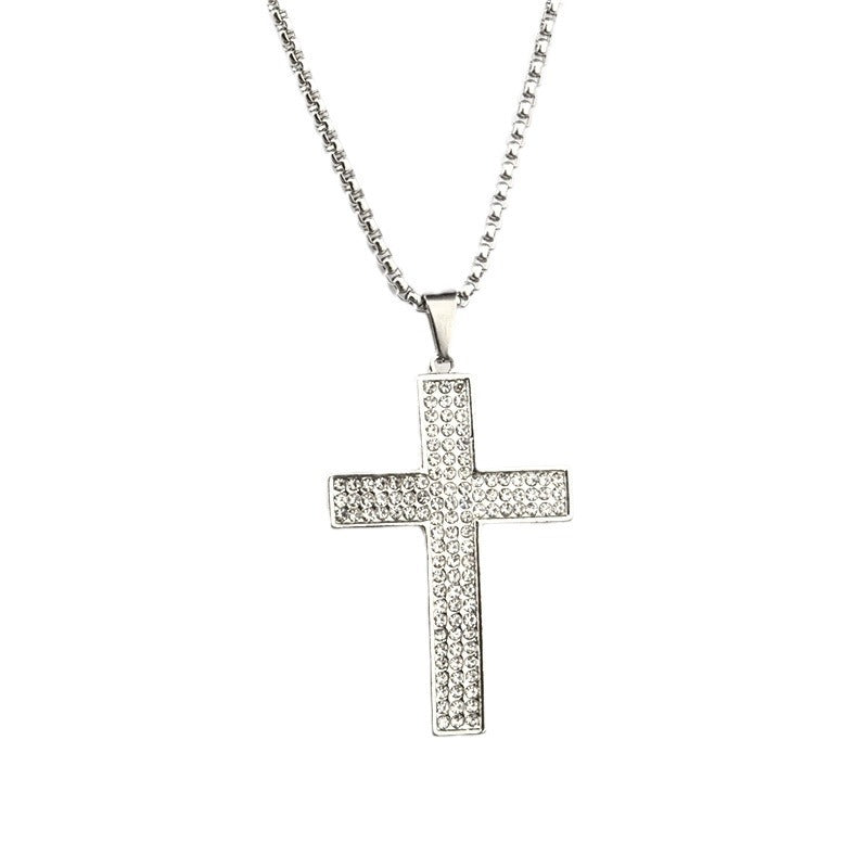 Wholesale Retro Hip Hop Diamond-Cut Cross Pendant Necklace - Zinc Alloy Men' s Fashion Jewelry Accessory