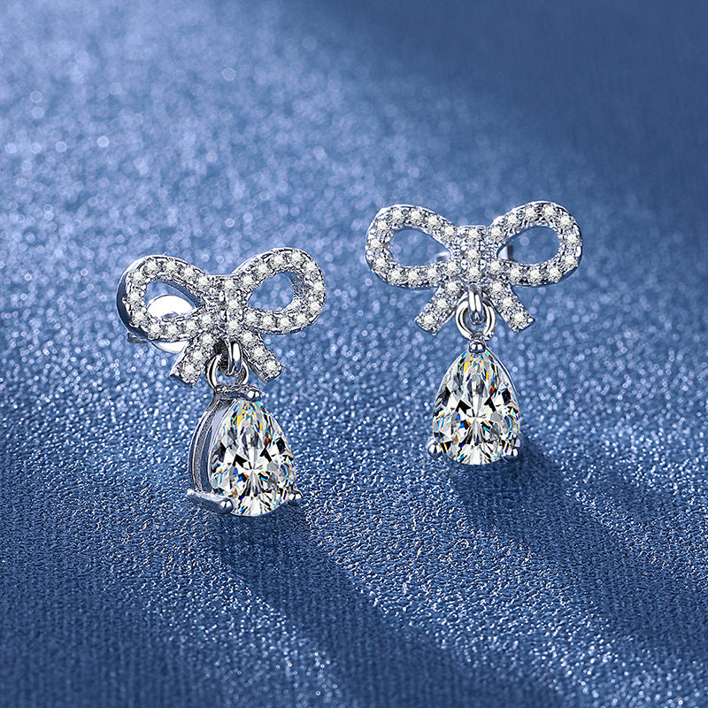 Wholesale Bow Earrings Women' s Tassel Earrings Korean Style Fashion Diamond Drop Jewelry