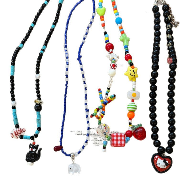 Wholesale Cartoon Elephant and Cat Beaded Necklace